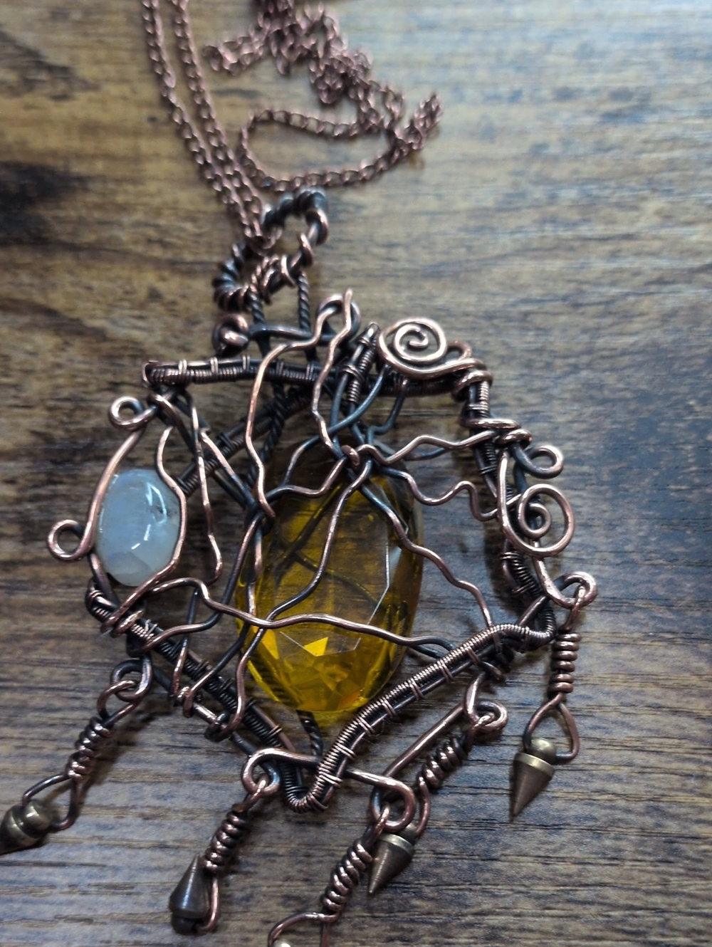 Handcrafted Copper Wire Yellow Citrine Pendant Necklace